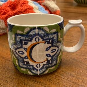 Anthropologie Mezze Monogram Tile Cup Mug Letter C Glazed Stoneware 16.2oz